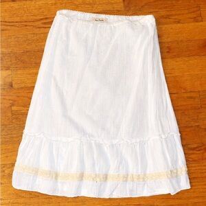 Free People White Cotton Lace Trim Midi Skirt Size S Boho Cottagecore